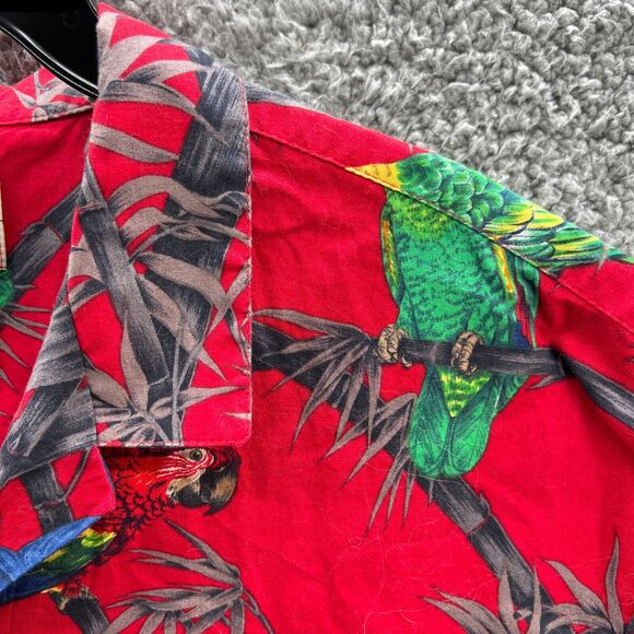 Paradise Found Vintage Magnum Hawaiian Parrot Palm Short Sleeve Aloha Red 3XL - Picture 6 of 13